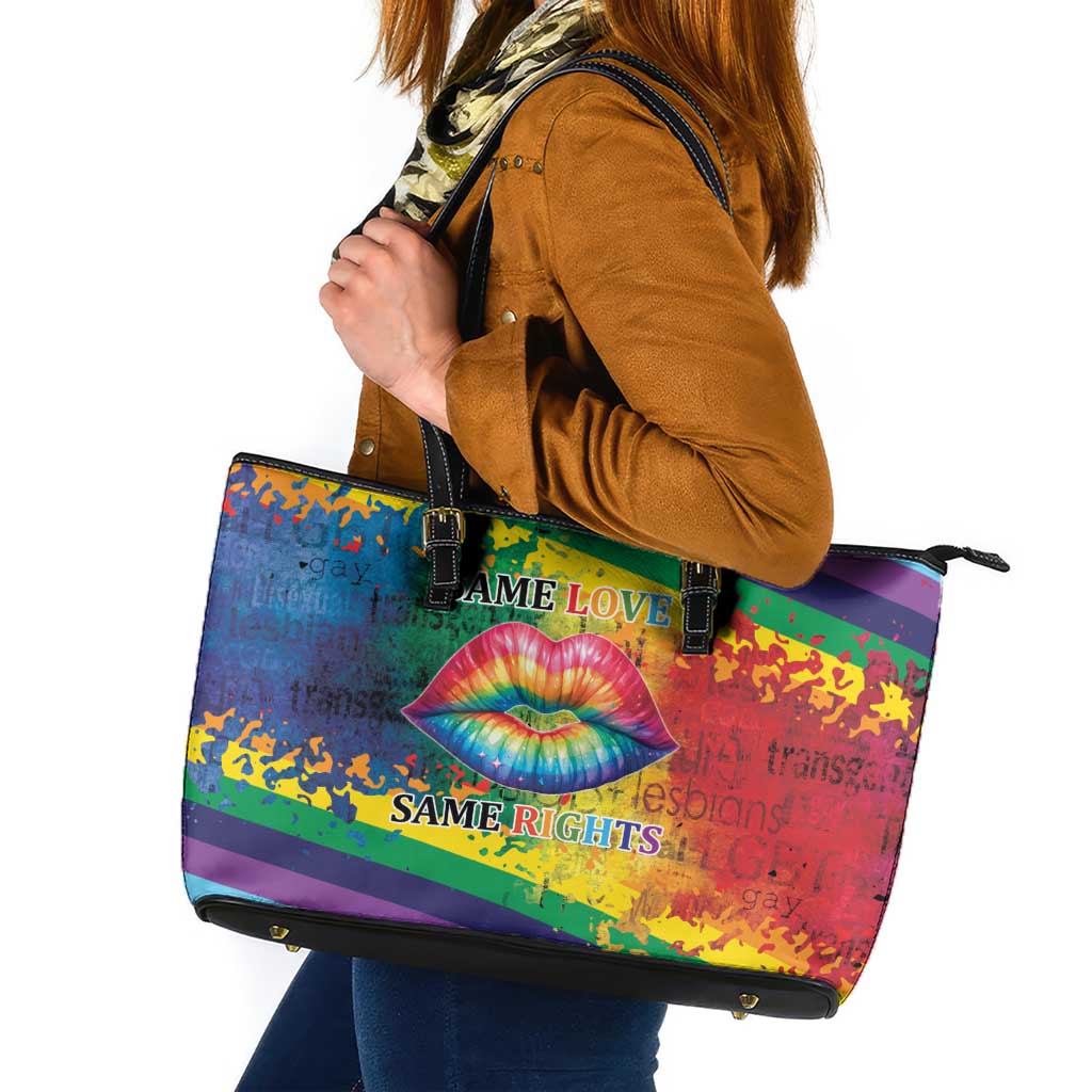 Beautiful Rainbow Lips Kiss Leather Tote Bag LGBTQ Same Love Same Rights