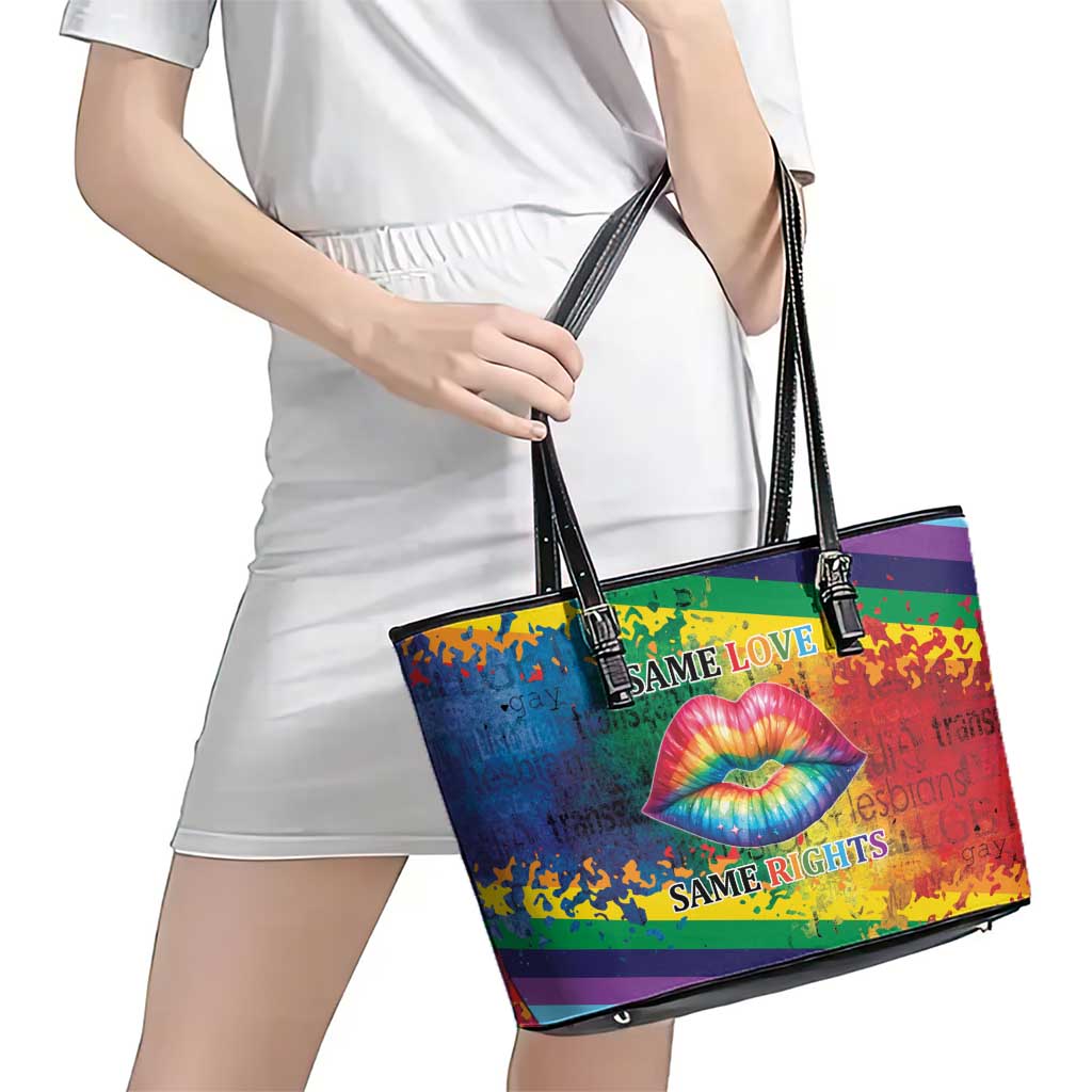 Beautiful Rainbow Lips Kiss Leather Tote Bag LGBTQ Same Love Same Rights