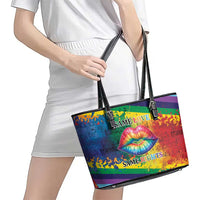 Beautiful Rainbow Lips Kiss Leather Tote Bag LGBTQ Same Love Same Rights