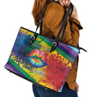 Beautiful Rainbow Lips Kiss Leather Tote Bag LGBTQ Same Love Same Rights