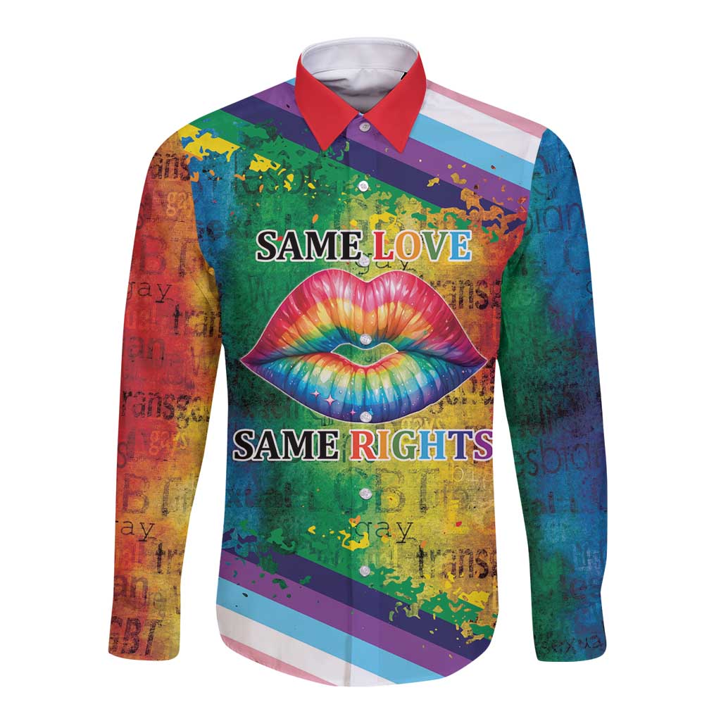 Beautiful Rainbow Lips Kiss Long Sleeve Button Shirt LGBTQ Same Love Same Rights