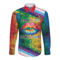 Beautiful Rainbow Lips Kiss Long Sleeve Button Shirt LGBTQ Same Love Same Rights