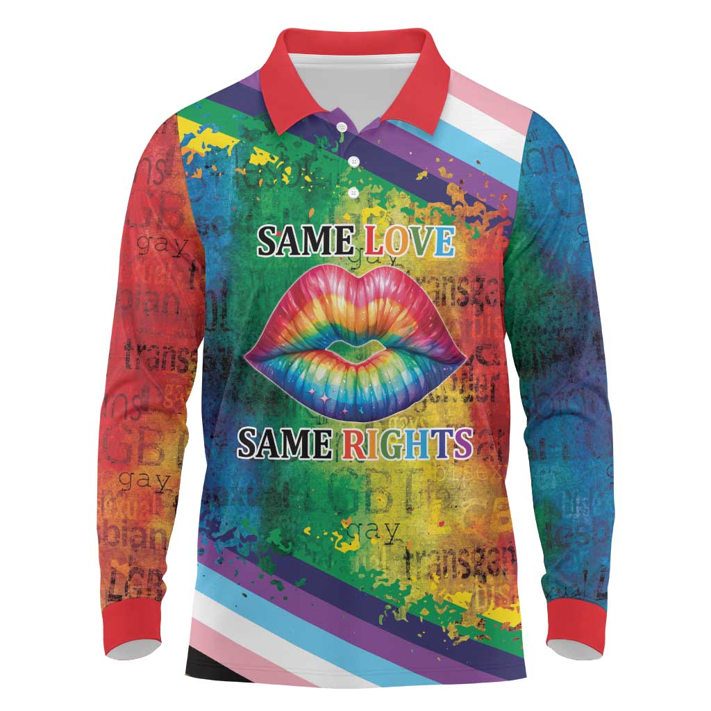 Beautiful Rainbow Lips Kiss Long Sleeve Polo Shirt LGBTQ Same Love Same Rights - Wonder Print Shop