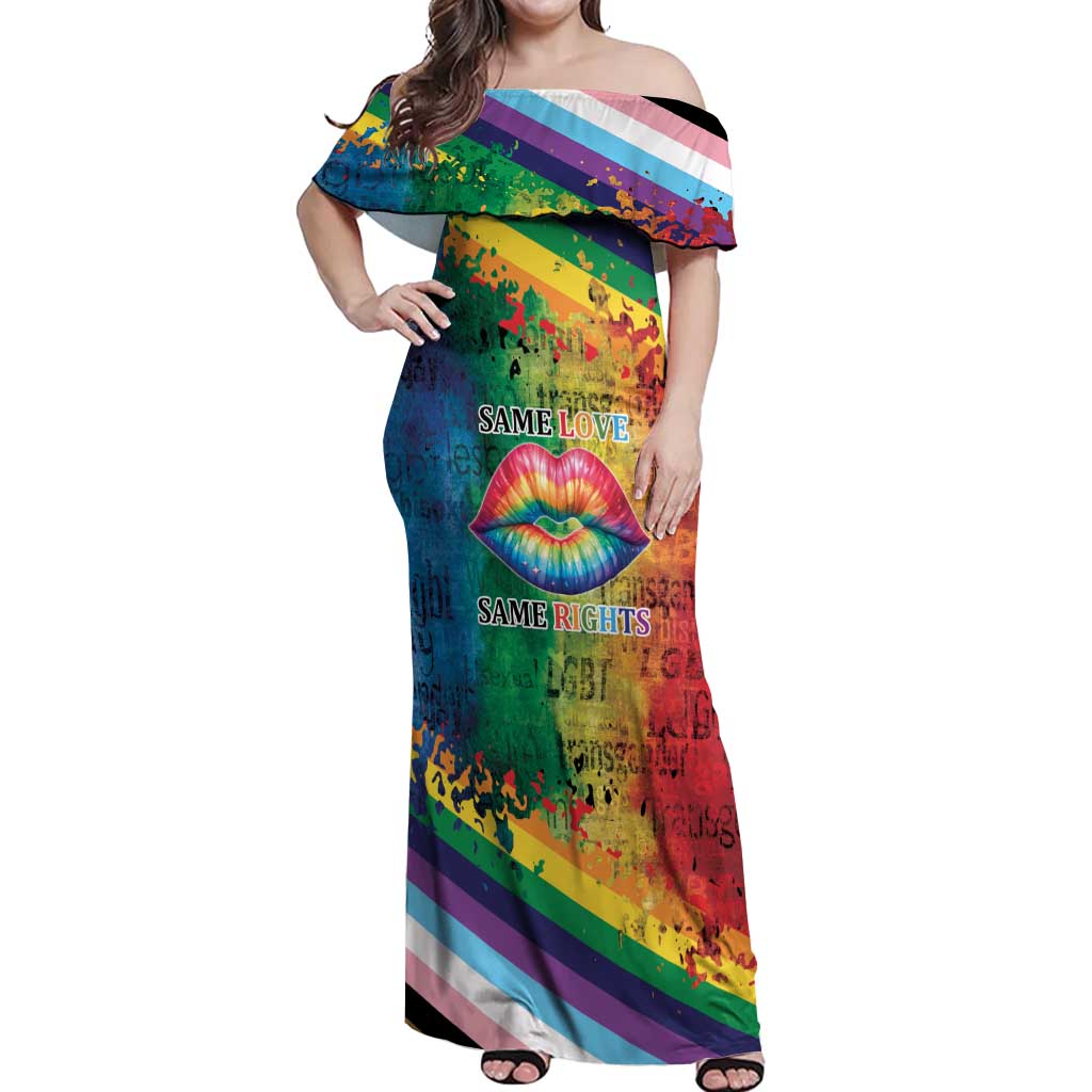 Beautiful Rainbow Lips Kiss Off Shoulder Maxi Dress LGBTQ Same Love Same Rights - Wonder Print Shop