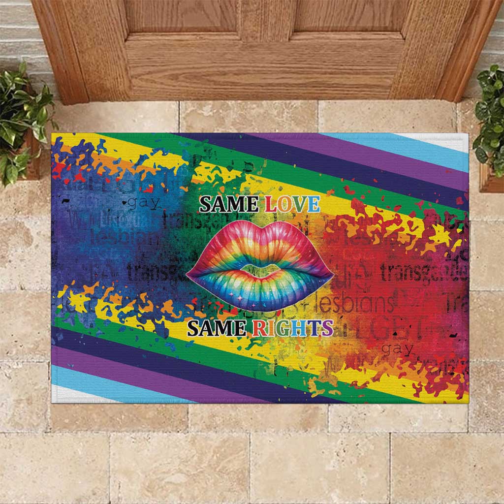 Beautiful Rainbow Lips Kiss Rubber Doormat LGBTQ Same Love Same Rights - Wonder Print Shop