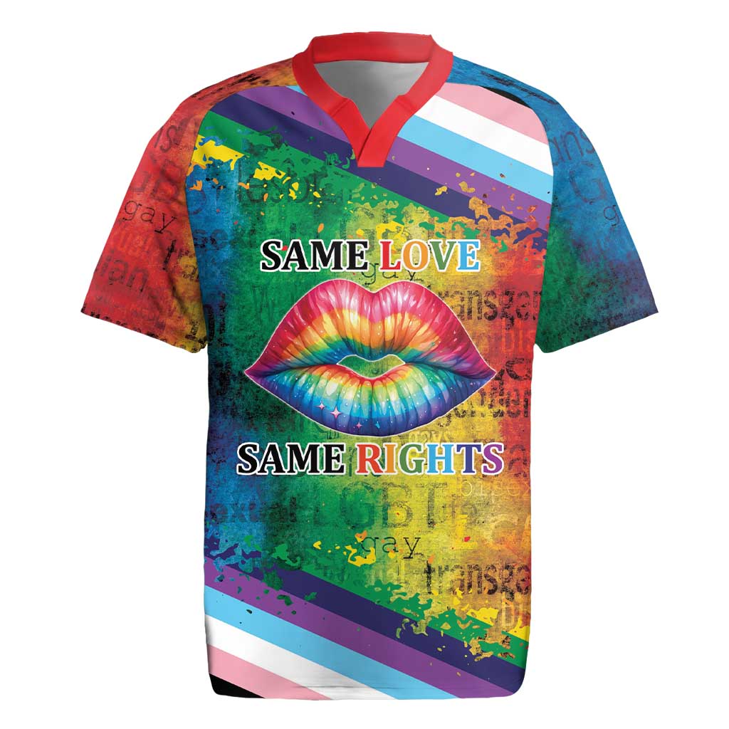 Beautiful Rainbow Lips Kiss Rugby Jersey LGBTQ Same Love Same Rights - Wonder Print Shop