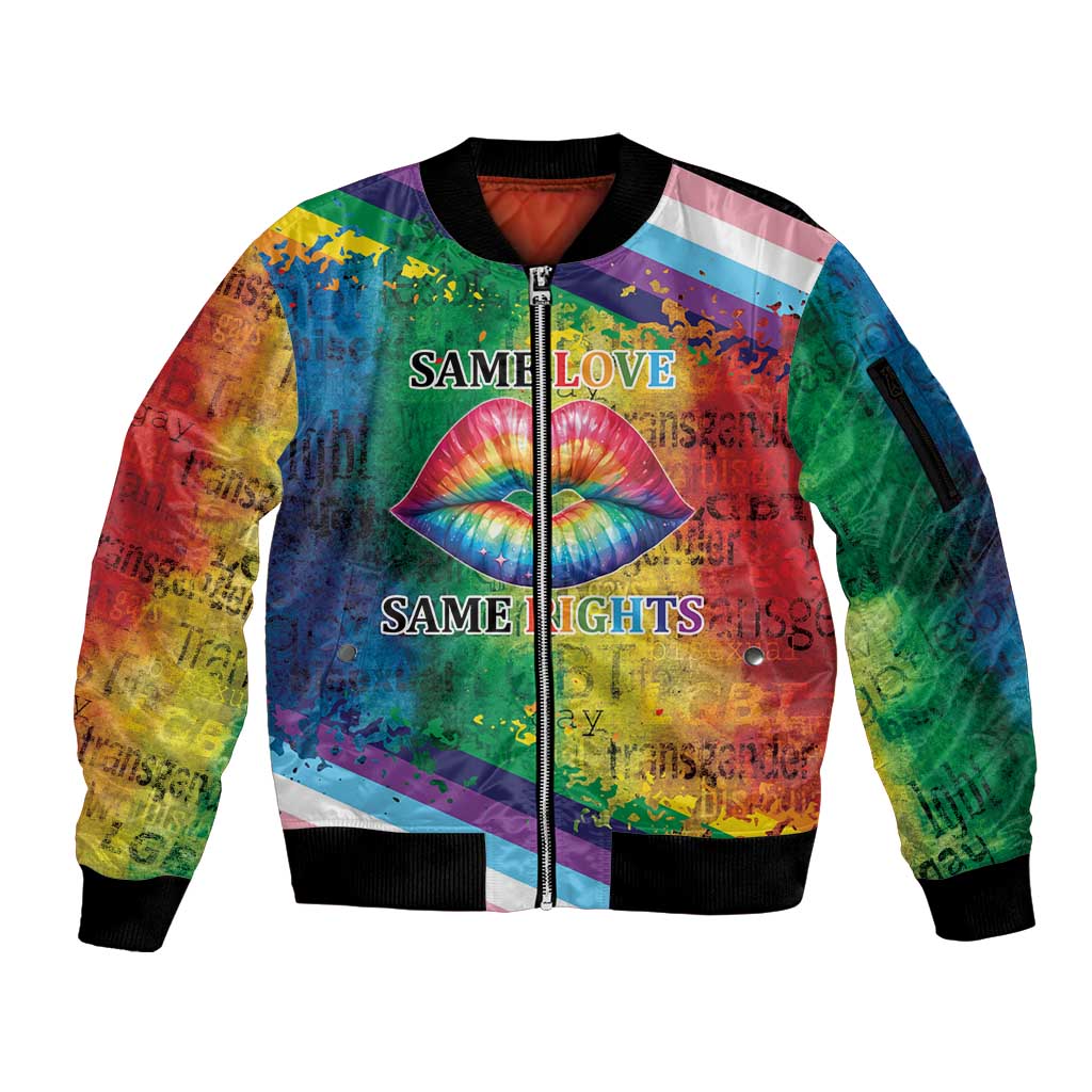Beautiful Rainbow Lips Kiss Sleeve Zip Bomber Jacket LGBTQ Same Love Same Rights - Wonder Print Shop