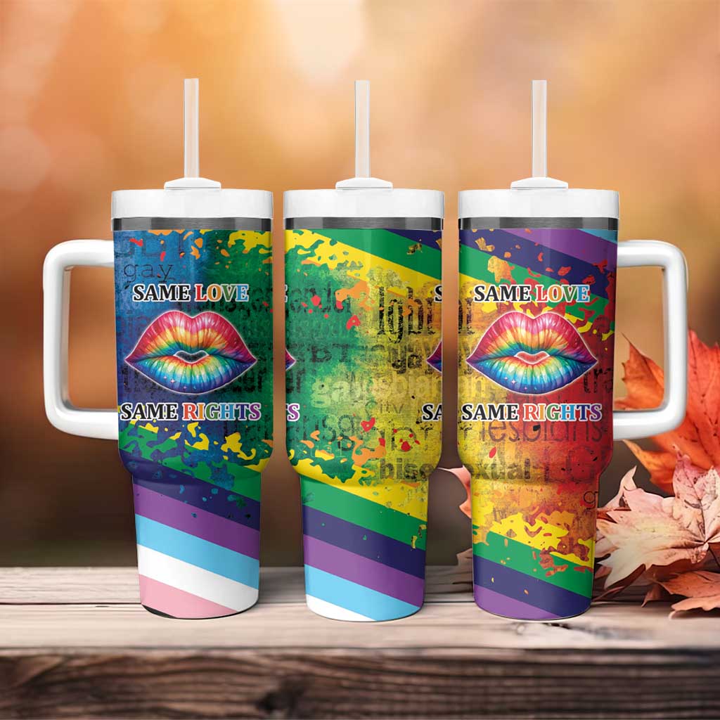 Beautiful Rainbow Lips Kiss Tumbler With Handle LGBTQ Same Love Same Rights - Wonder Print Shop