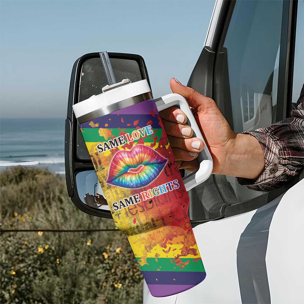 Beautiful Rainbow Lips Kiss Tumbler With Handle LGBTQ Same Love Same Rights - Wonder Print Shop