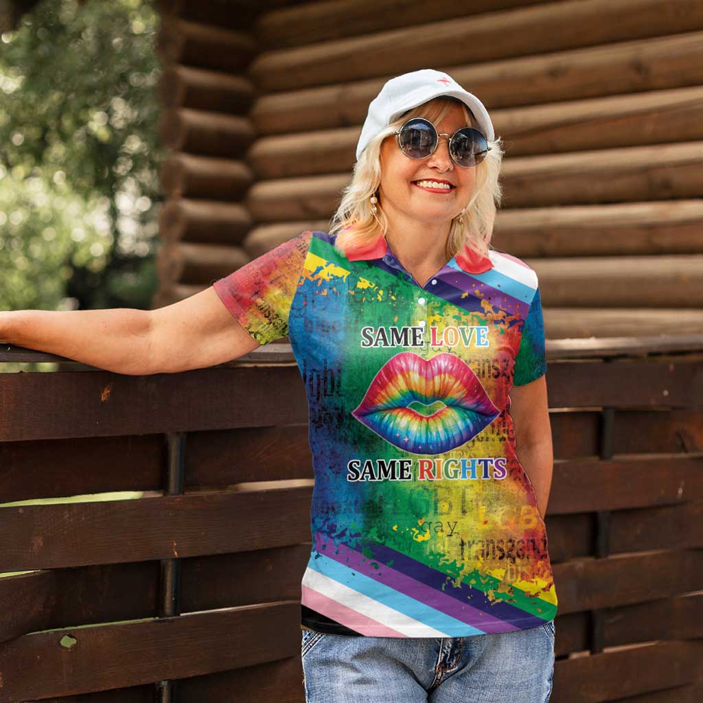 Beautiful Rainbow Lips Kiss Women Polo Shirt LGBTQ Same Love Same Rights - Wonder Print Shop