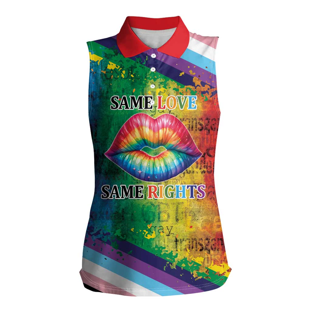 Beautiful Rainbow Lips Kiss Women Sleeveless Polo Shirt LGBTQ Same Love Same Rights - Wonder Print Shop