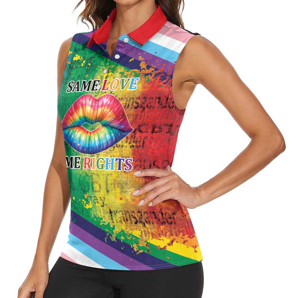 Beautiful Rainbow Lips Kiss Women Sleeveless Polo Shirt LGBTQ Same Love Same Rights - Wonder Print Shop