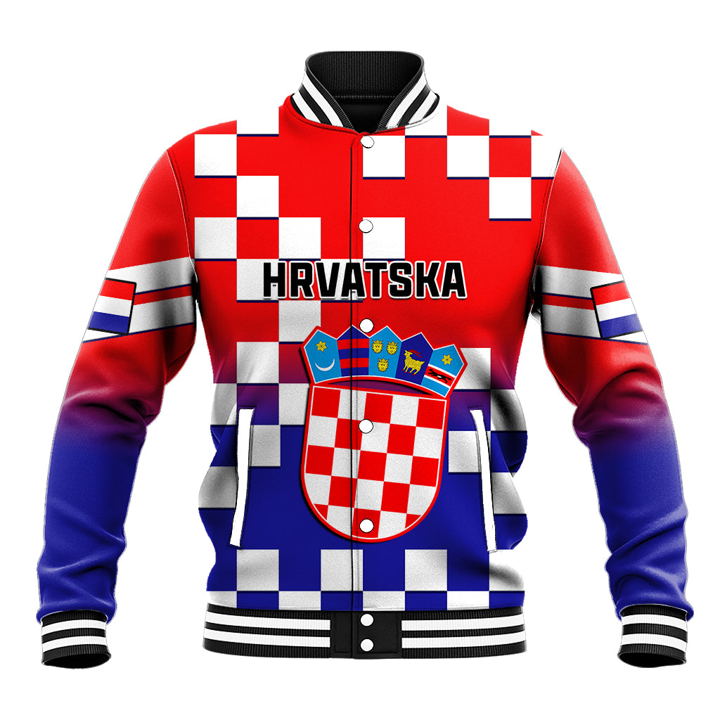 Croatia Baseball Jacket Hrvatska Checkerboard Gradient Style - Wonder Print Shop