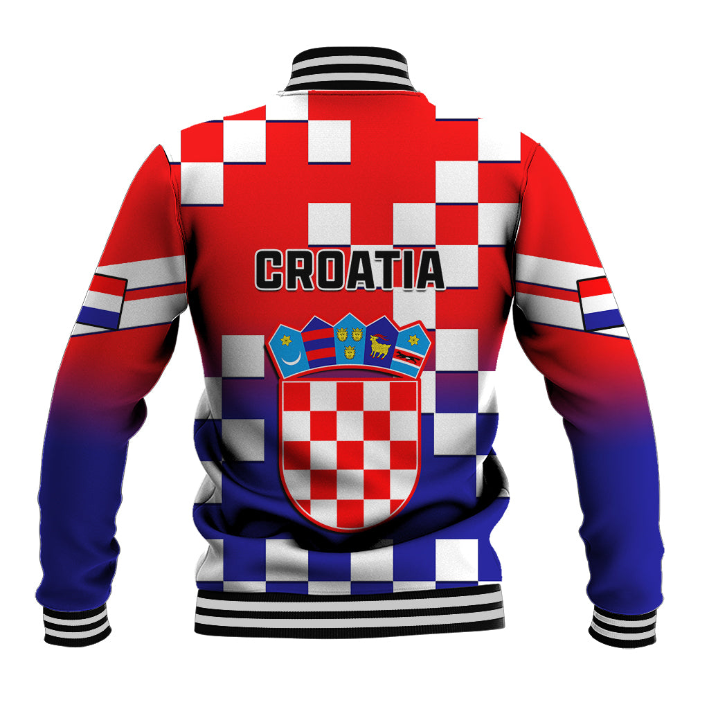Croatia Baseball Jacket Hrvatska Checkerboard Gradient Style - Wonder Print Shop
