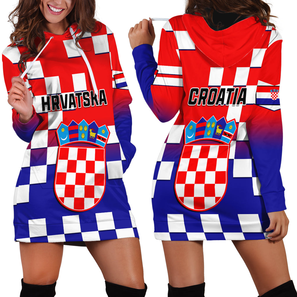 Croatia Hoodie Dress Hrvatska Checkerboard Gradient Style - Wonder Print Shop