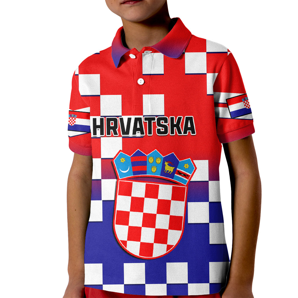 Croatia Kid Polo Shirt Hrvatska Checkerboard Gradient Style - Wonder Print Shop