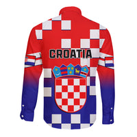 Croatia Long Sleeve Button Shirt Hrvatska Checkerboard Gradient Style - Wonder Print Shop