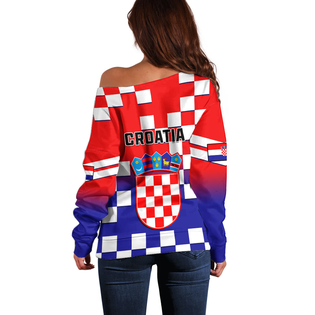 Croatia Off Shoulder Sweater Hrvatska Checkerboard Gradient Style - Wonder Print Shop