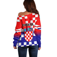 Croatia Off Shoulder Sweater Hrvatska Checkerboard Gradient Style - Wonder Print Shop