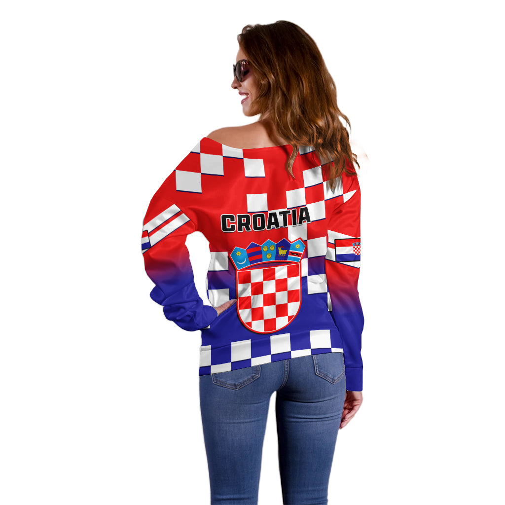 Croatia Off Shoulder Sweater Hrvatska Checkerboard Gradient Style - Wonder Print Shop