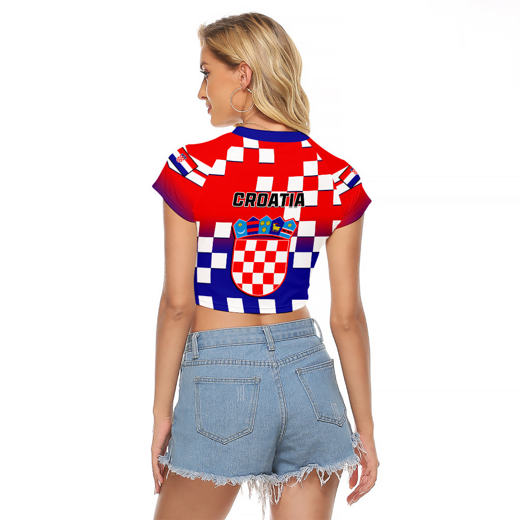 Croatia Raglan Cropped T Shirt Hrvatska Checkerboard Gradient Style - Wonder Print Shop