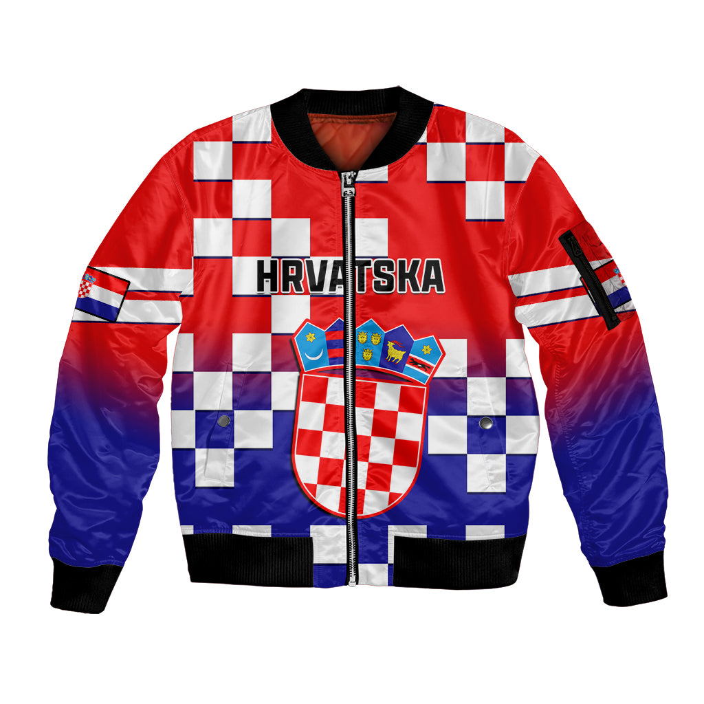 Croatia Sleeve Zip Bomber Jacket Hrvatska Checkerboard Gradient Style - Wonder Print Shop