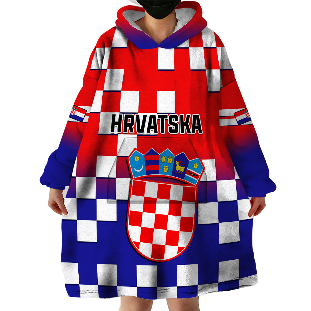 Croatia Wearable Blanket Hoodie Hrvatska Checkerboard Gradient Style - Wonder Print Shop