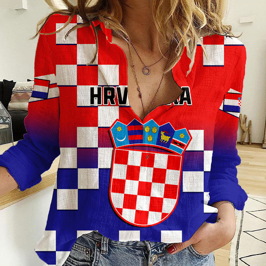 Croatia Women Casual Shirt Hrvatska Checkerboard Gradient Style - Wonder Print Shop