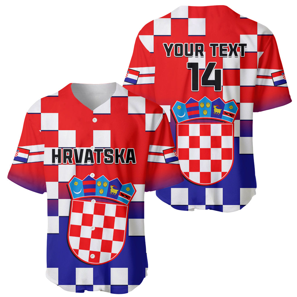 Personalised Croatia Baseball Jersey Hrvatska Checkerboard Gradient Style - Wonder Print Shop