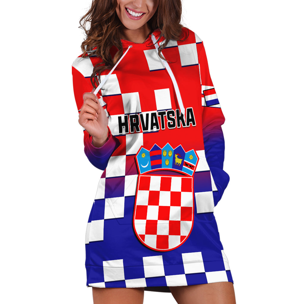 Personalised Croatia Hoodie Dress Hrvatska Checkerboard Gradient Style - Wonder Print Shop