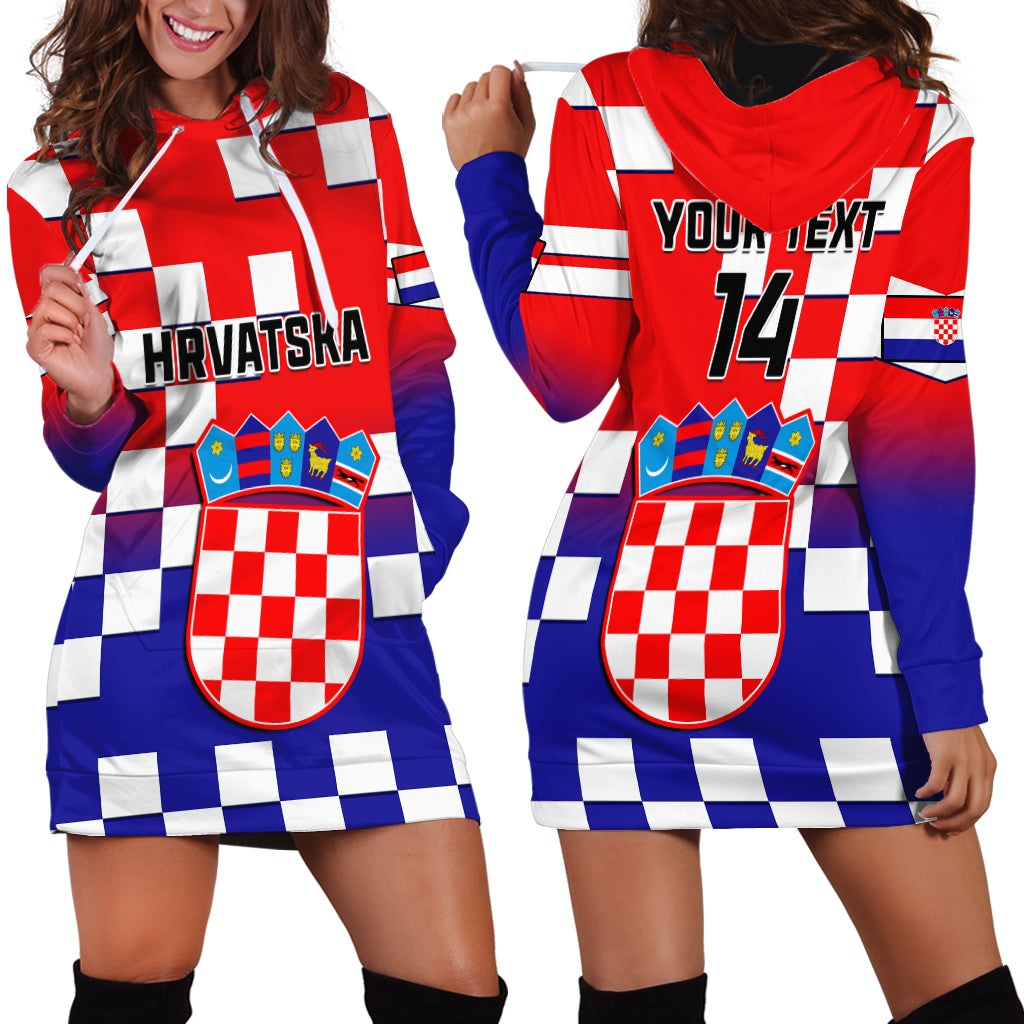 Personalised Croatia Hoodie Dress Hrvatska Checkerboard Gradient Style - Wonder Print Shop