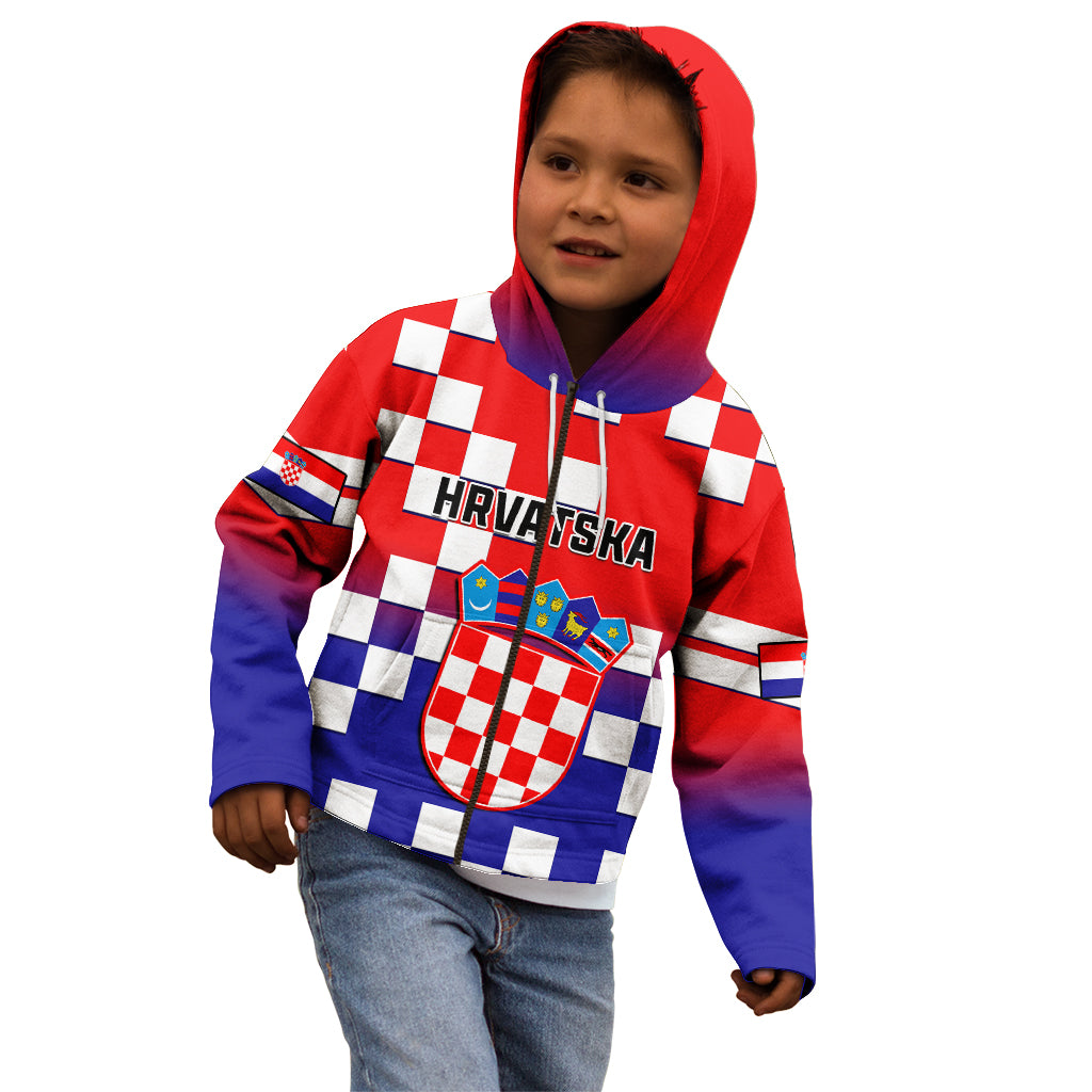 Personalised Croatia Kid Hoodie Hrvatska Checkerboard Gradient Style - Wonder Print Shop