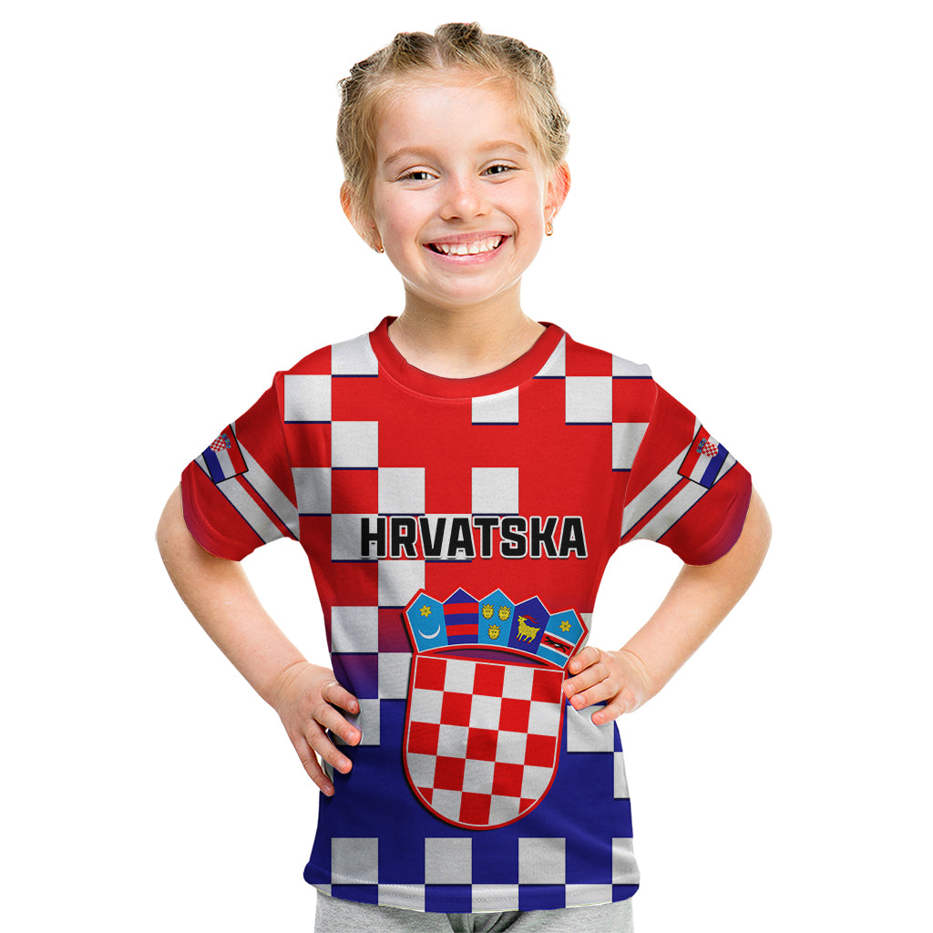 Personalised Croatia Kid T Shirt Hrvatska Checkerboard Gradient Style - Wonder Print Shop