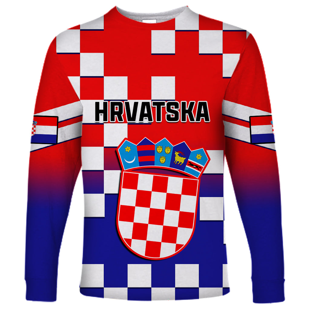Personalised Croatia Long Sleeve Shirt Hrvatska Checkerboard Gradient Style - Wonder Print Shop