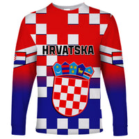 Personalised Croatia Long Sleeve Shirt Hrvatska Checkerboard Gradient Style - Wonder Print Shop