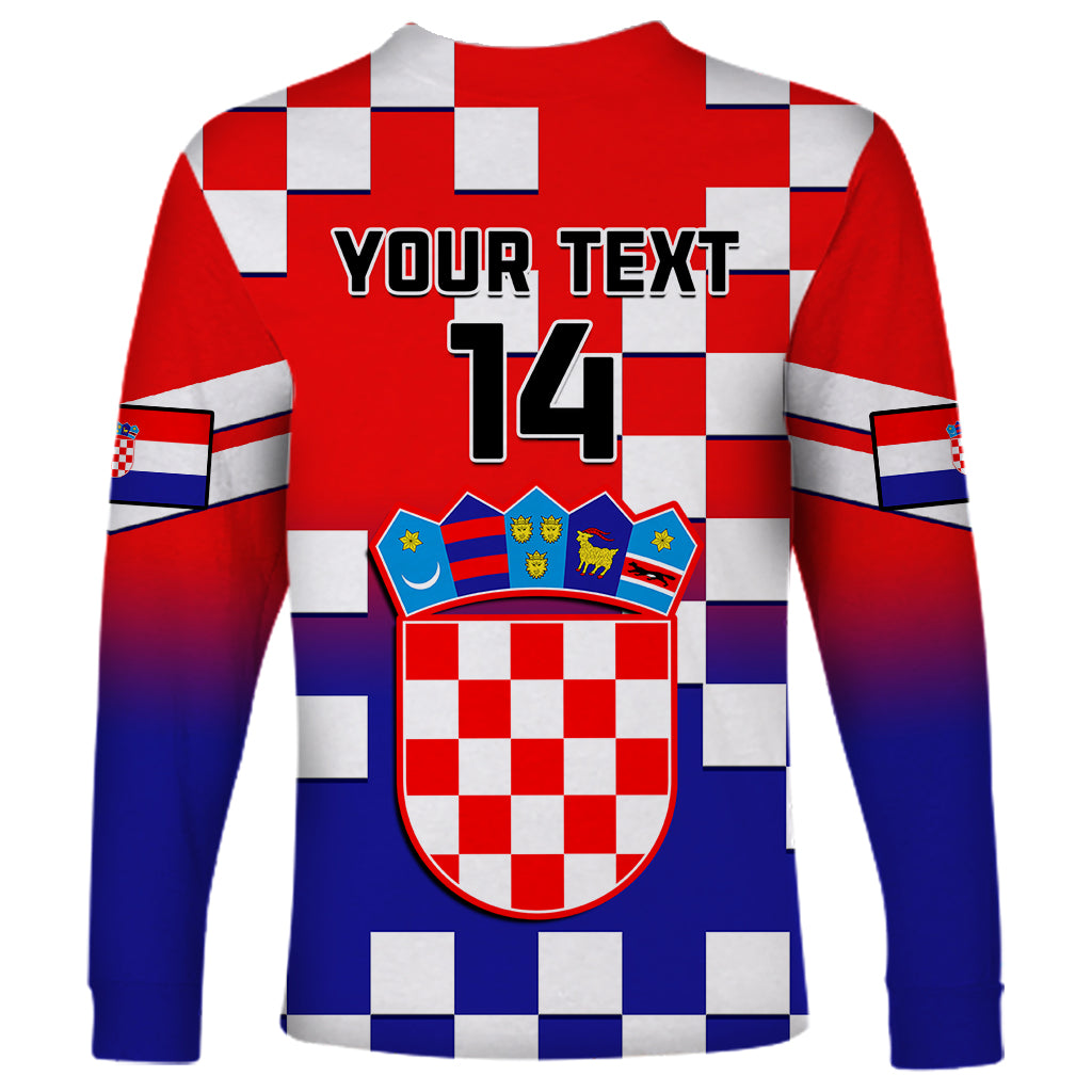 Personalised Croatia Long Sleeve Shirt Hrvatska Checkerboard Gradient Style - Wonder Print Shop