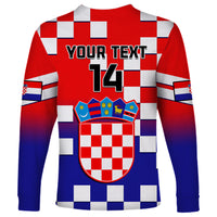 Personalised Croatia Long Sleeve Shirt Hrvatska Checkerboard Gradient Style - Wonder Print Shop