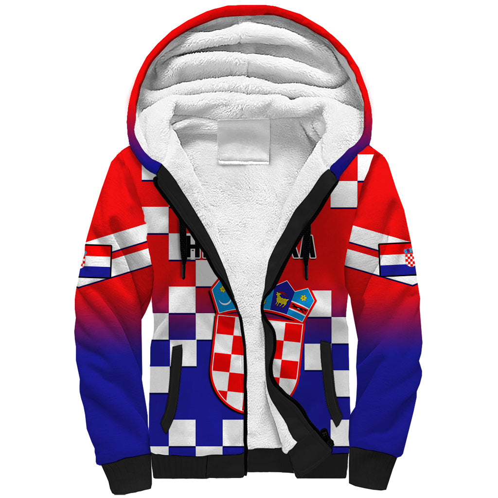 Personalised Croatia Sherpa Hoodie Hrvatska Checkerboard Gradient Style - Wonder Print Shop