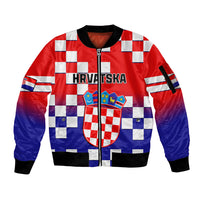 Personalised Croatia Sleeve Zip Bomber Jacket Hrvatska Checkerboard Gradient Style - Wonder Print Shop