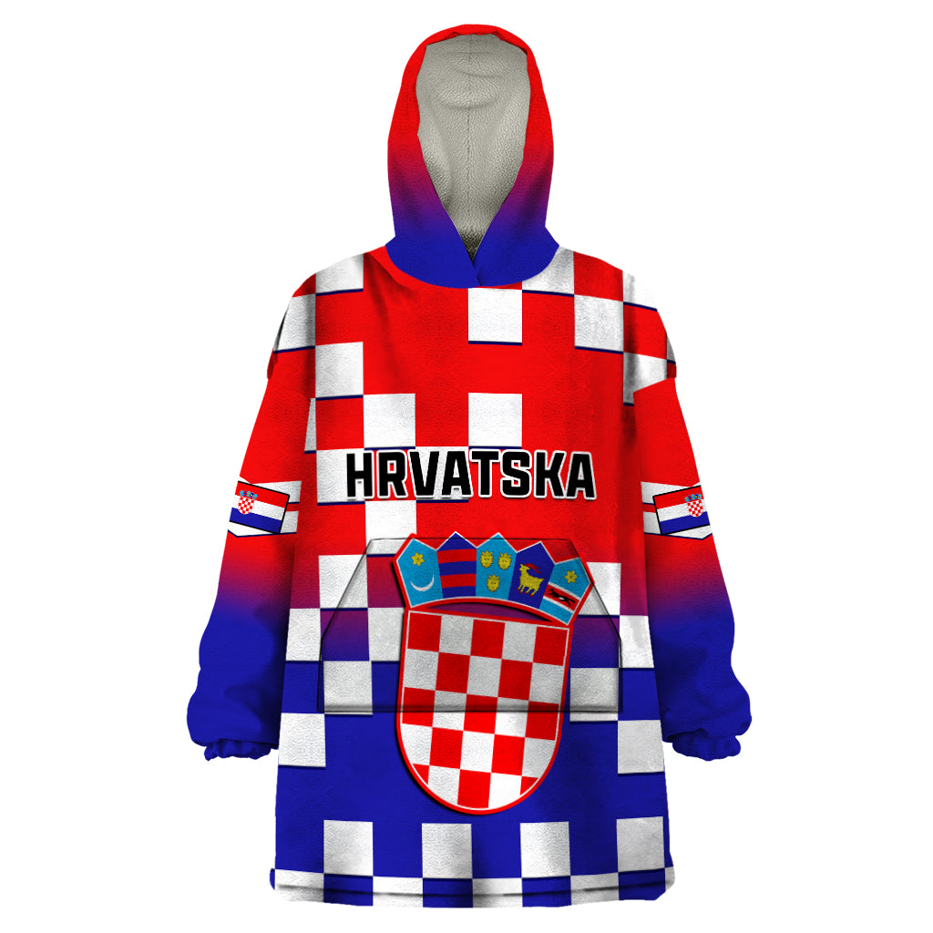 Personalised Croatia Wearable Blanket Hoodie Hrvatska Checkerboard Gradient Style - Wonder Print Shop