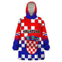 Personalised Croatia Wearable Blanket Hoodie Hrvatska Checkerboard Gradient Style - Wonder Print Shop