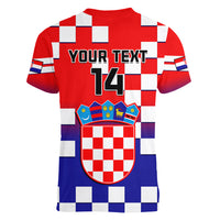Personalised Croatia Women V Neck T Shirt Hrvatska Checkerboard Gradient Style - Wonder Print Shop