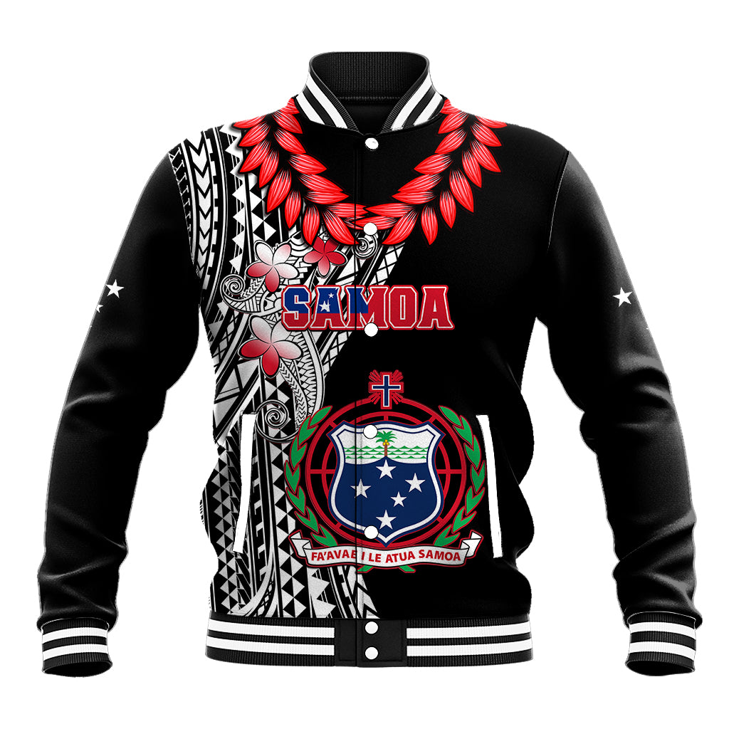 Polynesian Pride Samoa Baseball Jacket Ula Fala Mix Samoan Tribal Black Version - Wonder Print Shop