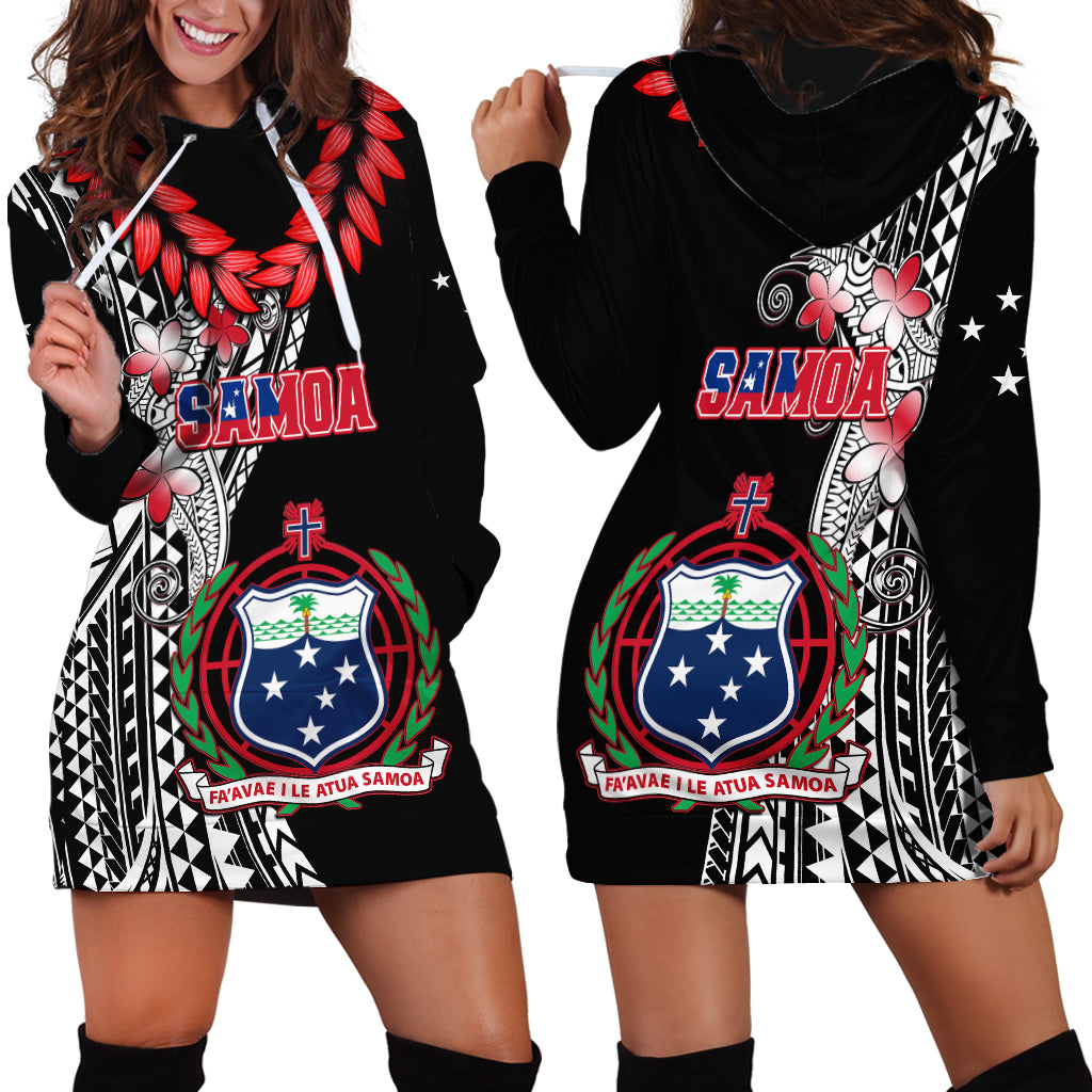 Polynesian Pride Samoa Hoodie Dress Ula Fala Mix Samoan Tribal Black Version - Wonder Print Shop