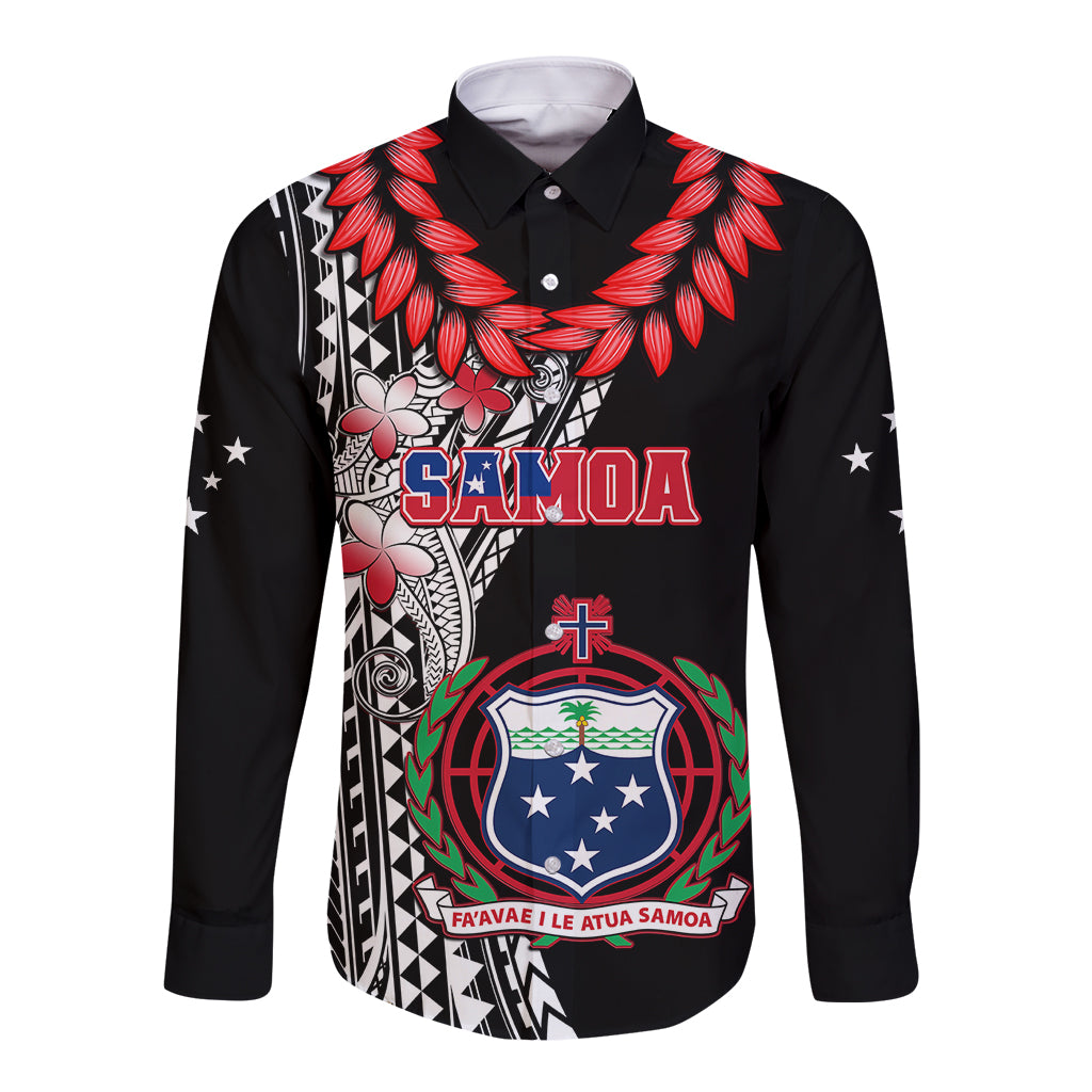 Polynesian Pride Samoa Long Sleeve Button Shirt Ula Fala Mix Samoan Tribal Black Version - Wonder Print Shop