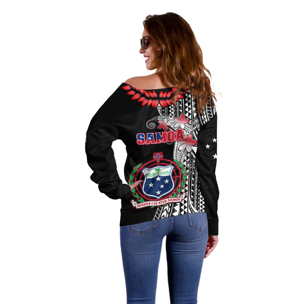 Polynesian Pride Samoa Off Shoulder Sweater Ula Fala Mix Samoan Tribal Black Version - Wonder Print Shop