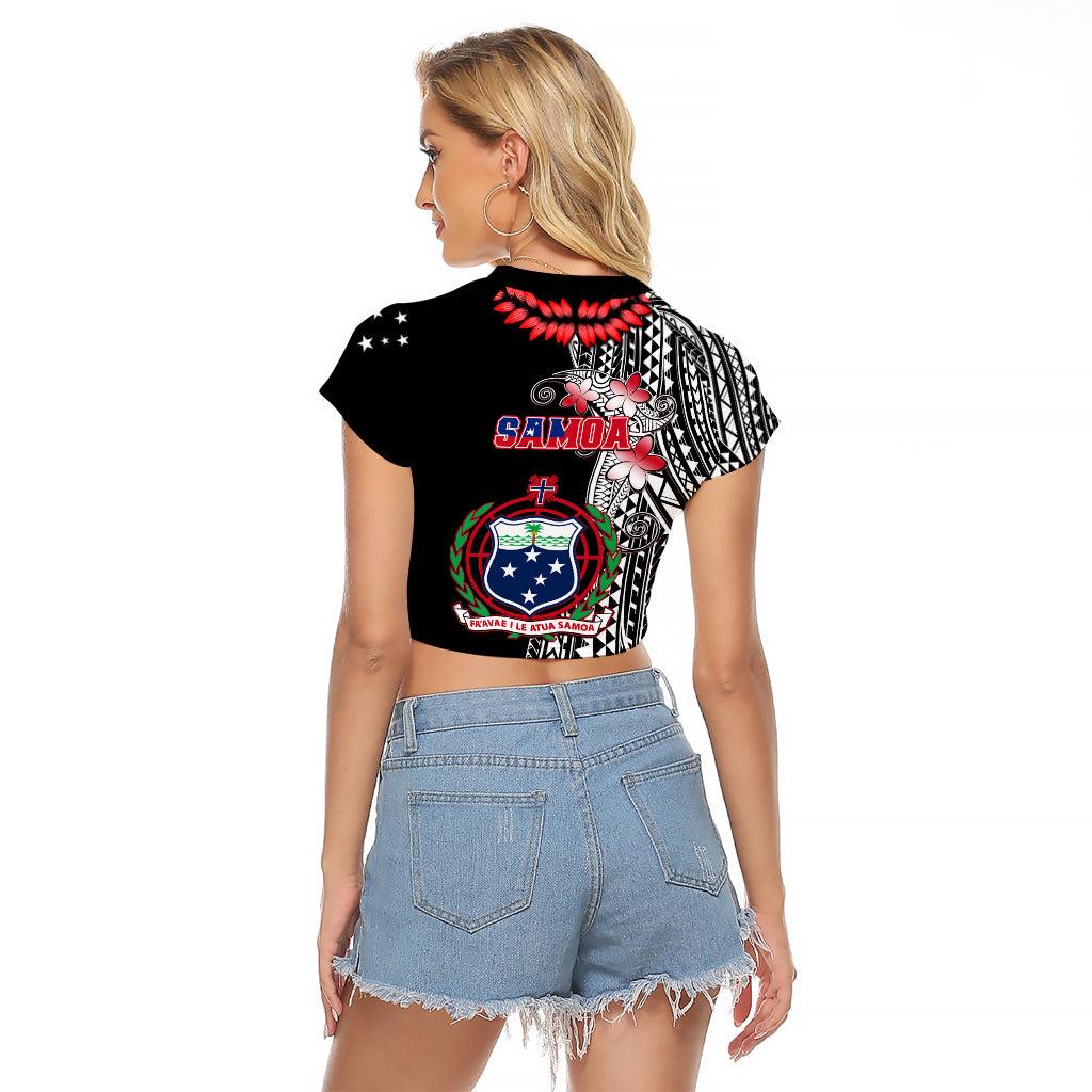 Polynesian Pride Samoa Raglan Cropped T Shirt Ula Fala Mix Samoan Tribal Black Version - Wonder Print Shop