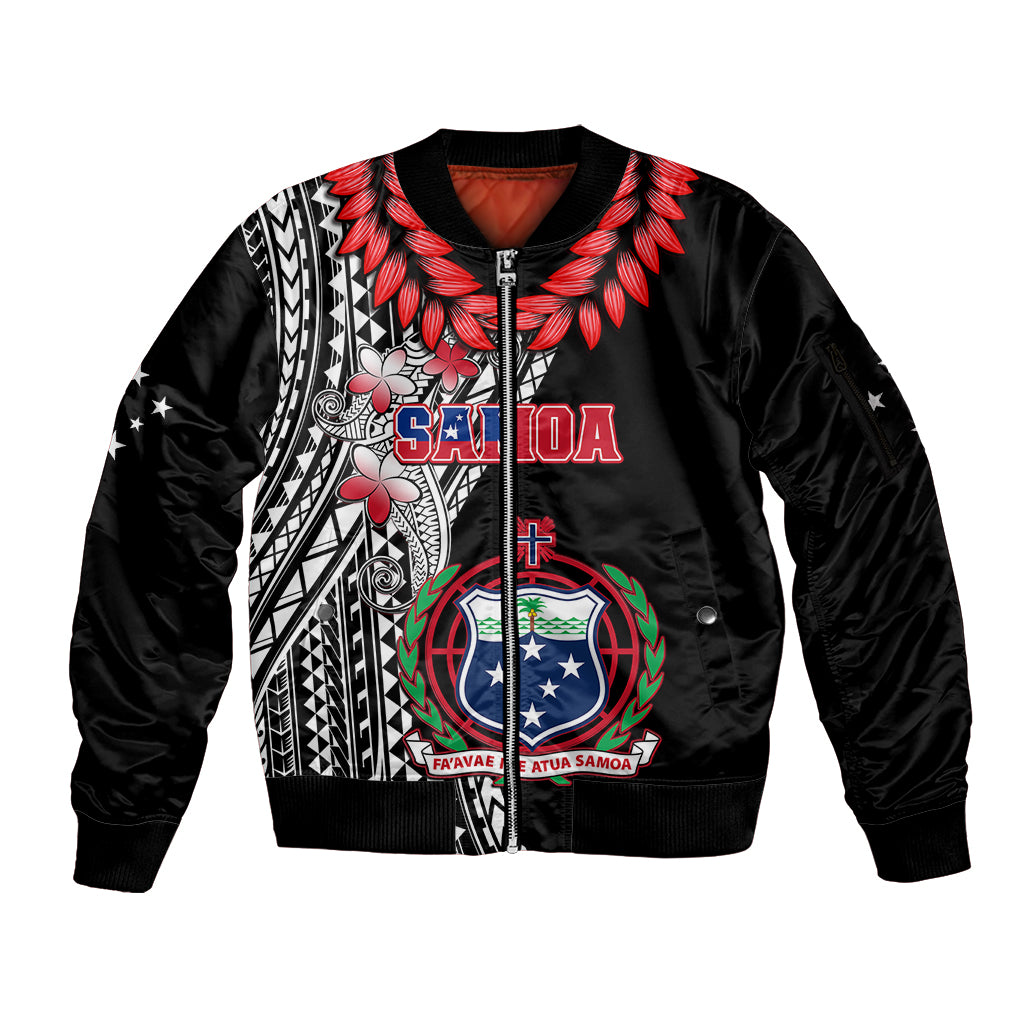 Polynesian Pride Samoa Sleeve Zip Bomber Jacket Ula Fala Mix Samoan Tribal Black Version - Wonder Print Shop