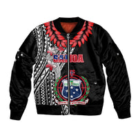 Polynesian Pride Samoa Sleeve Zip Bomber Jacket Ula Fala Mix Samoan Tribal Black Version - Wonder Print Shop