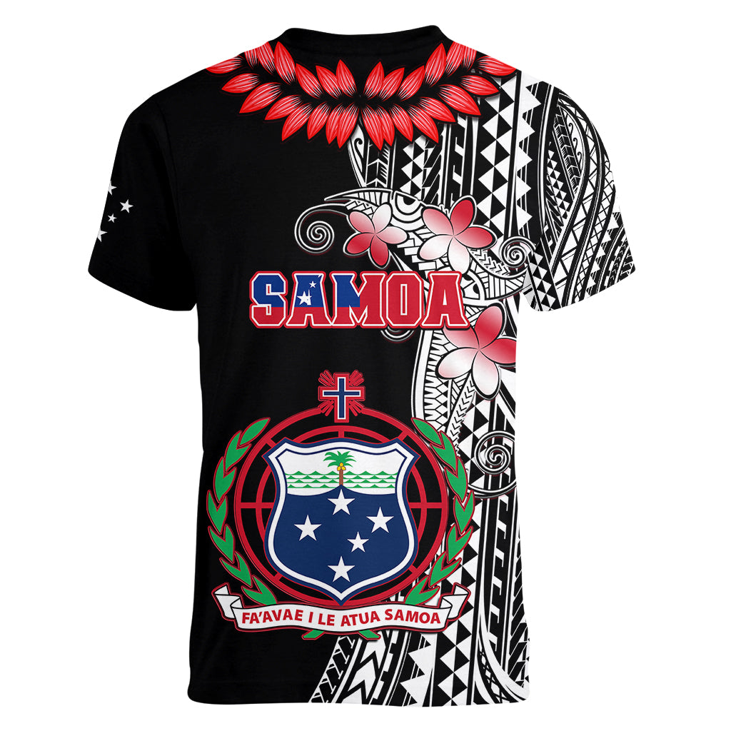 Polynesian Pride Samoa Women V Neck T Shirt Ula Fala Mix Samoan Tribal Black Version - Wonder Print Shop